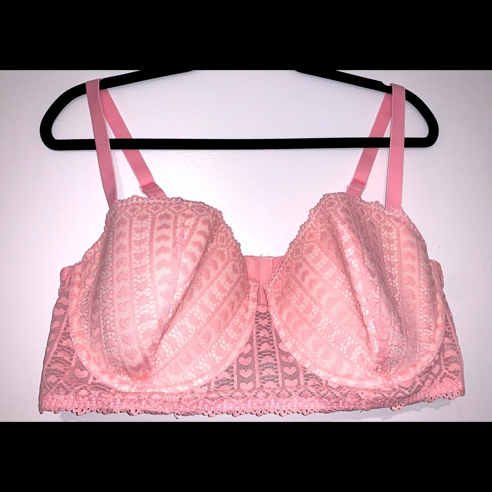 LIKE NEW Adore Me 42D Nymphadora Contour Plus Size in Pink Lace with Hearts